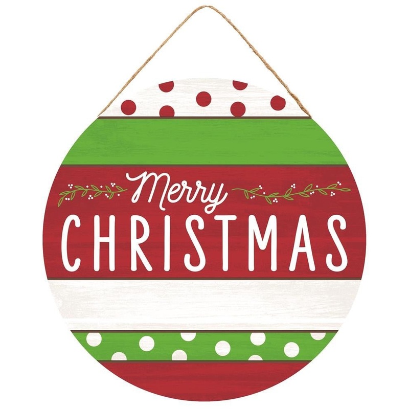 Round Merry Christmas Sign: Red/Wht/Lime